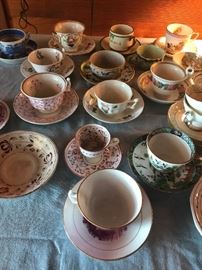 Many antique tea cups and saucers early 19th and late 18th century 
