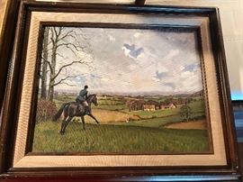 Beautiful oil on canvas of rider in  English Landscape.