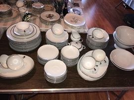 Harmony House "Moderne" nice white china with platinum rim. Large set.