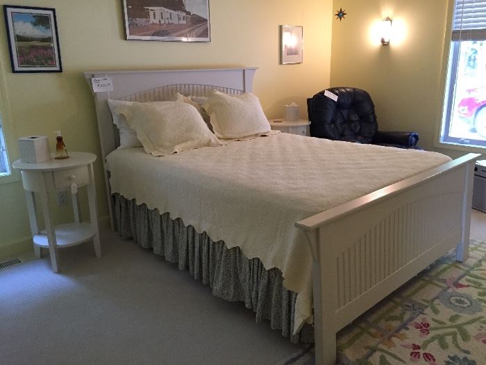 Beautiful White Queen Bed Headboard  and Footboard in great cond,  ( like everything on this house !  )