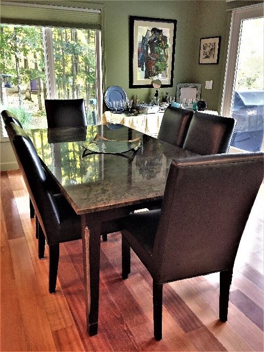  Fantastic Dining Table 6 leather Chairs with Granite Top  ( A Must See ! )   like new condition.