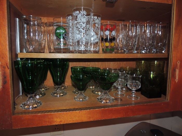 Forest green Boopie glass, other vintage kitchen items