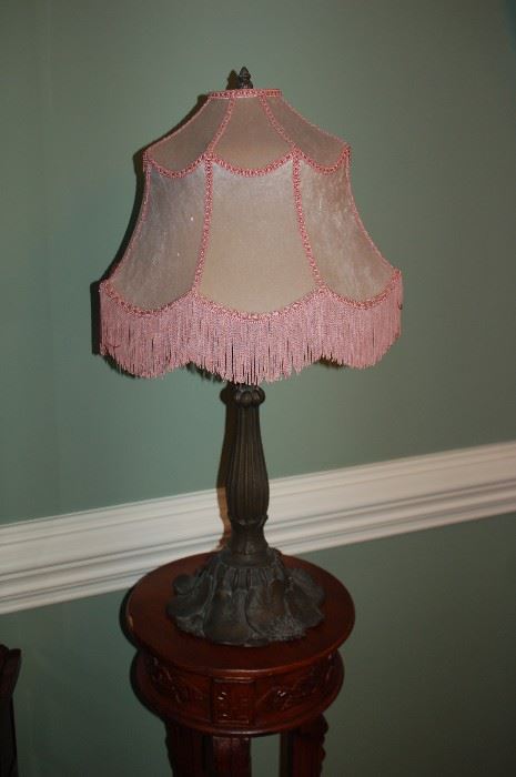 Metal lamps (2) with pink fringe
