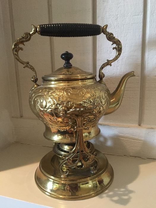 Brass tea pot with warmer Patent date 1892