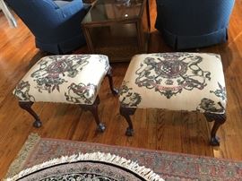 pair of custom covered ottomans