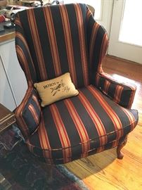 Detail: beautifully custom-covered antique wingback chairs.