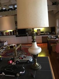 1of 2 large vintage 1960 porcelain and brass table lamps