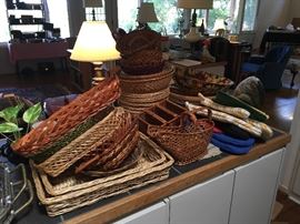 many baskets and fine kitchen implements