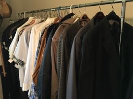 L and XL men's shirts , Waist 40 to 42 jeans, belts Suits and beautiful tux for short stout men (suits 46 and 48S)