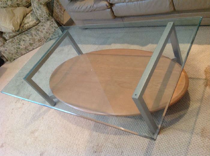 Ethan Allen glass top coffee table with wood shelf $ 140.00