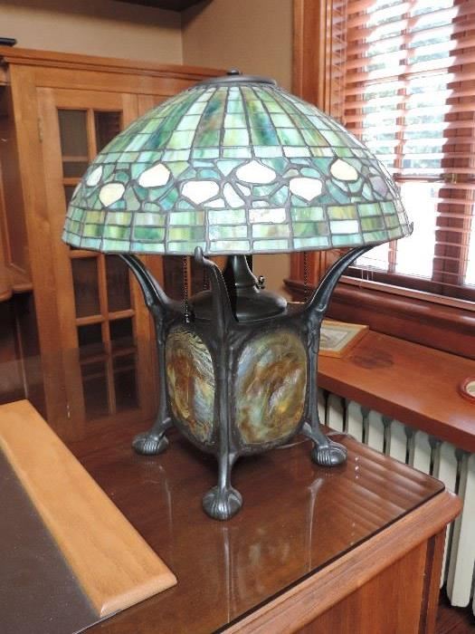 This is a modern reproduction of HIGH quality - BRONZE and GLASS faux Tiffany Turtle Back Lamp !