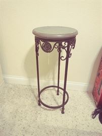 Iron Plant Stand - wood top - vintage