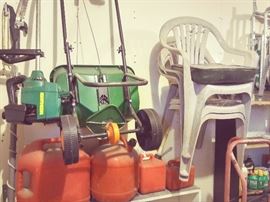 Gas Cans, Weed Eater Gas Trimmer, Lawn Spreader & Lawn Chairs