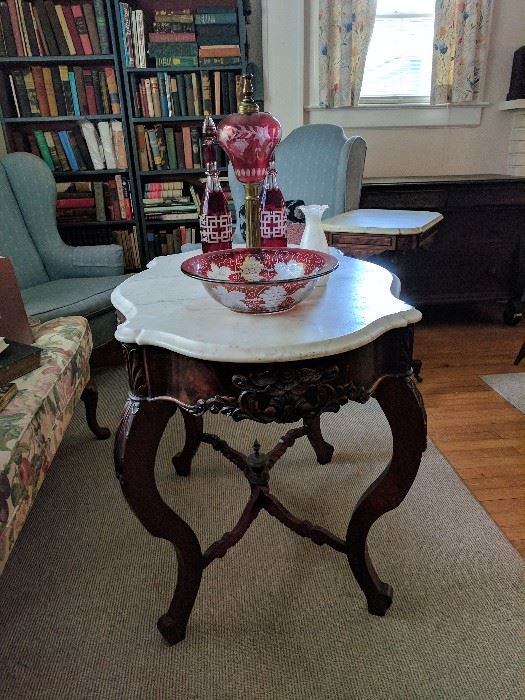 Perfect Victorian marble-top tea table