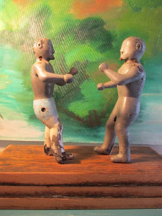 Early Vintage Arcade Sporting Boxer Figures on a wooden platform