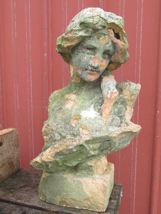 Antique terra-cotta female garden bust 