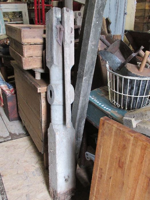 Antique 1840's Farm carved wooden water pump and wood pipes