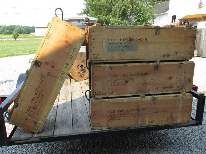 Vintage wood 152 mm Ammunition Boxes - Vietnam War era for an M 81 artillery gun