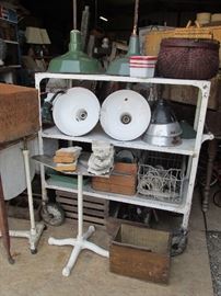 Vintage metal Industrial Cart, Industrial table, porcelain lighting