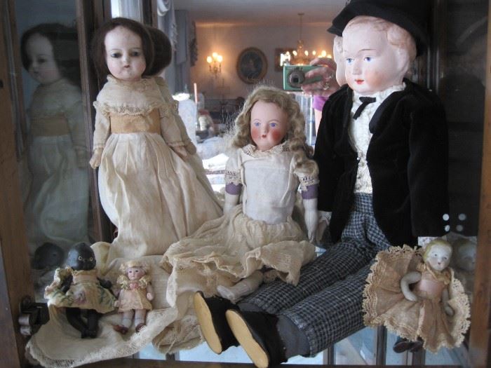 wax head dolls & small bisque dolls