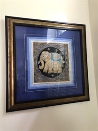 Indian textile framed elephant