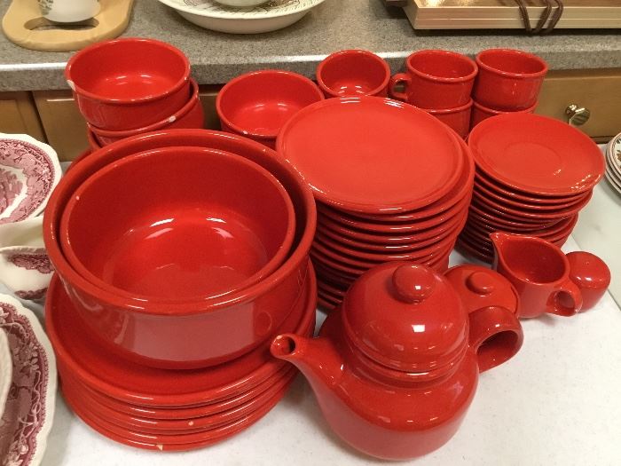 Red china from Germany, pottery with red glaze.