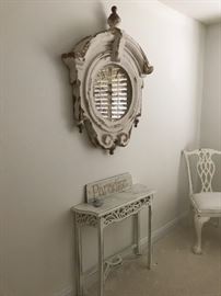 French style clock, white furnitures. Clock 44" x 33.5", white console 31 /12"L x 10"D x 30"H