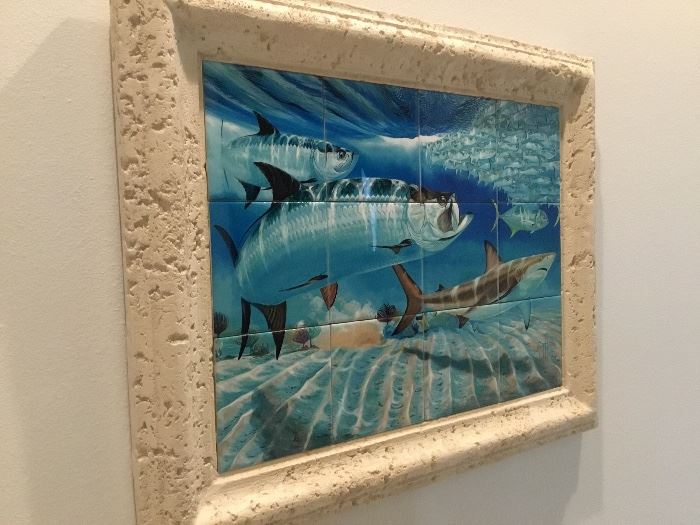 Guy Harvey nautical hand painted tile composition