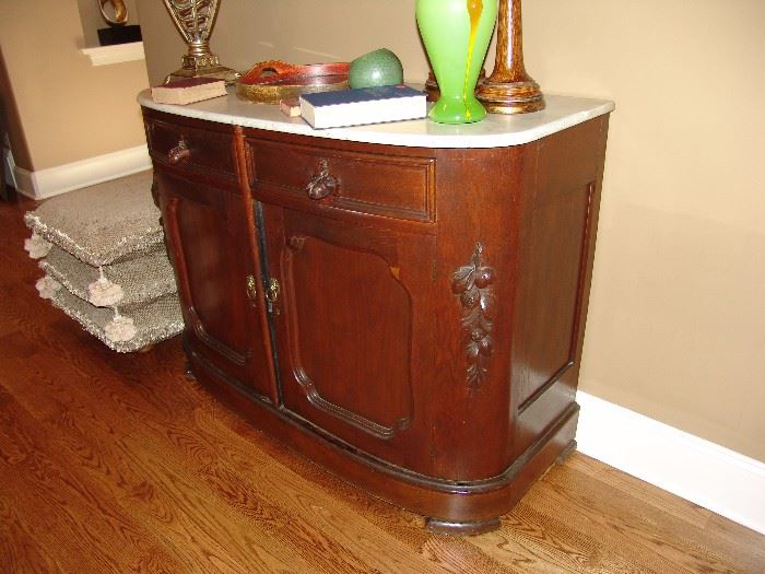 Antique Walnut carved and marble top sideboard