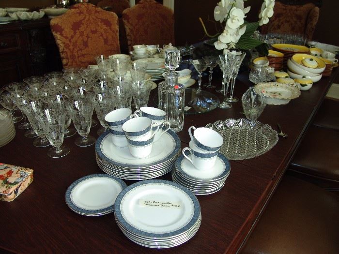 Set of china and etched stemware