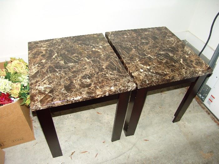 Pair of faux marble tables