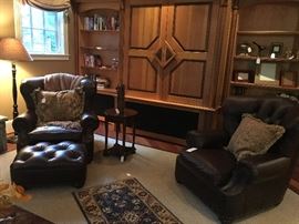 Vanguard Leather Chairs shown with Gerry Nichols Pillows and Woodbridge side table.