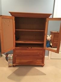 Stanley Winterhaven Armoire with shelves, 2 drawers, mirror & cork board 