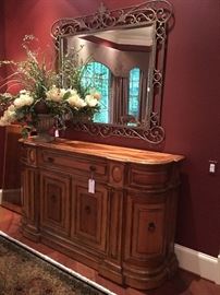Drexel Heritage Villa Santini Buffet with Iron Scroll Mirror