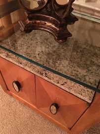 Henredon glass top night stand with granite accents