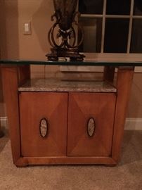Henredon glass top night stand with granite accents
