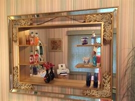 Art deco shadow box mirror hand painted gold leaf 