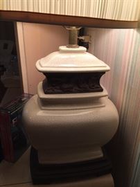 White Asian wood and pottery lamps $50 each