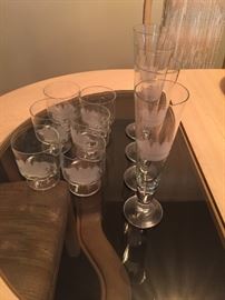Crystal bar glasses with arched ships eight red glasses and eight beer glasses Pilsner $50. Set of 16