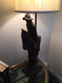 Lamp wood carved man and a horse $200