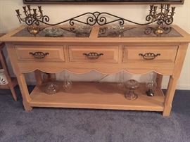 Sofa table  iron tram marble top inserts $400