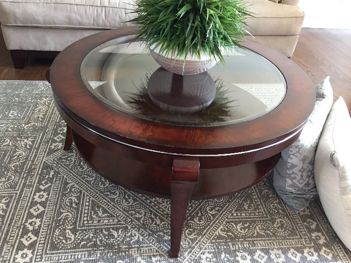 Sold--Cherry wood glass insert coffee table $