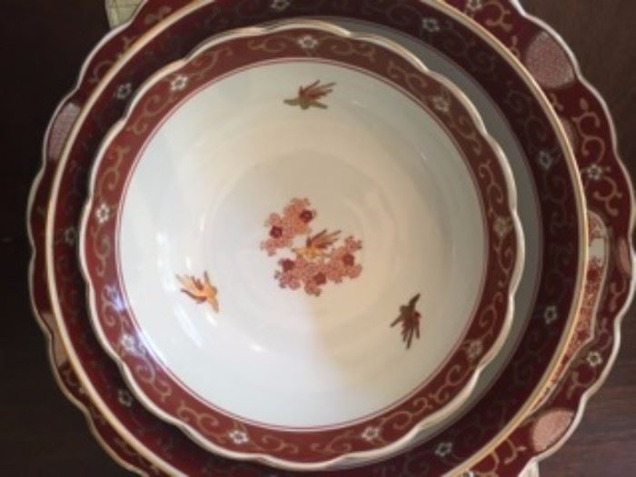 Red and White Ornate Dish Set