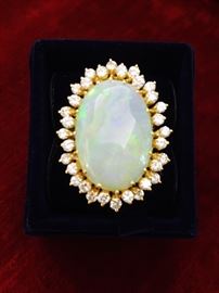 18K Bamboo shank opal and diamond ring