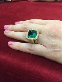 18K yellow gold custom made halo style ring with natural beryl emerald 20.03Ct (from Columbia)