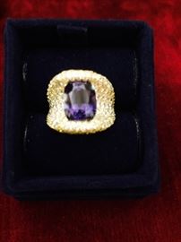 18K yellow gold 6.44 Ct purple sapphire by Henry Dunay. Prong set with 202 round brilliant cut diamonds 3.61 tcw