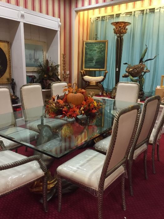 Glass top Blackamoor table with 8 chairs