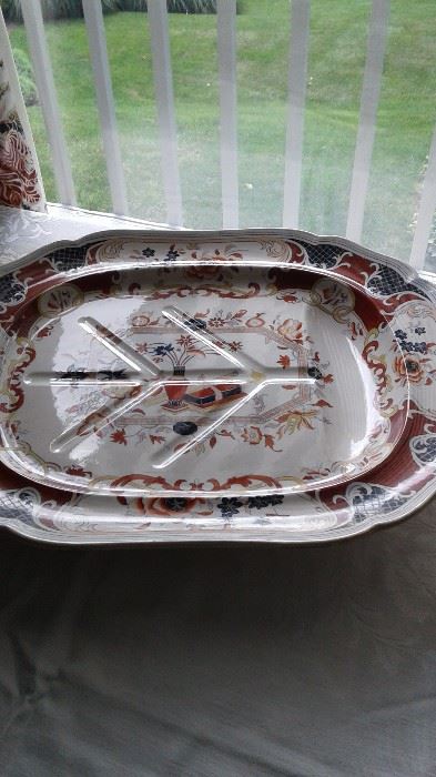 Early English ironstone platters in an Old Japan Imari style decoration. Large 22 inches!