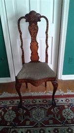 Beautiful antique Dutch inlay chair  one of a pair