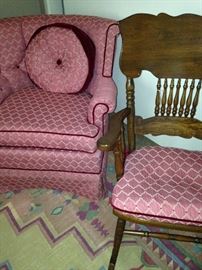 Bedroom chair and antique rocker with matching fabric